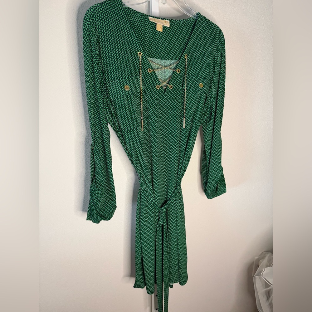 Michael Kors Green Geometric Dress with Gold Chains